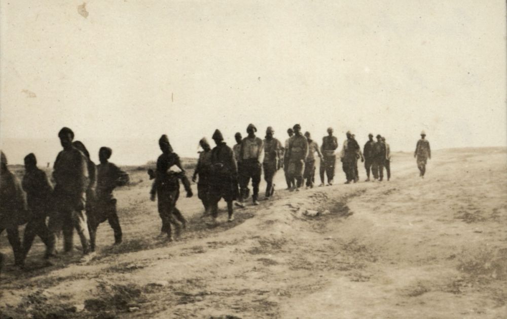 Turkish prisoners taken at Hill 60 by the Otago Mounted Rifles, August 1915